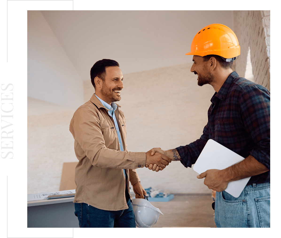 Contractors meeting in construction area