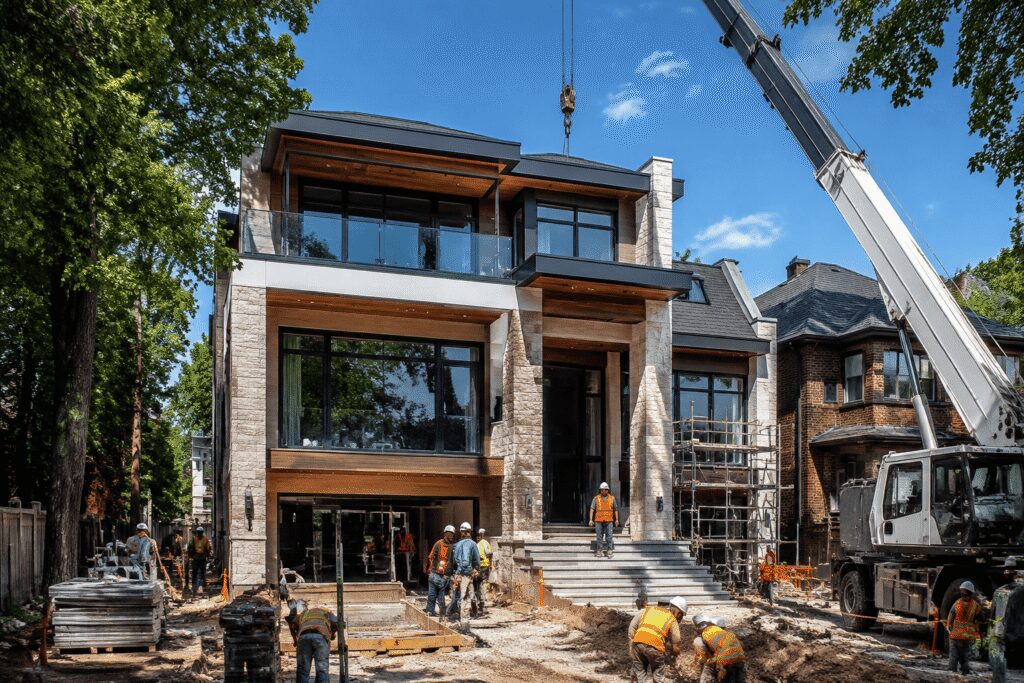 Luxury custom home under construction in Toronto with modern architectural design