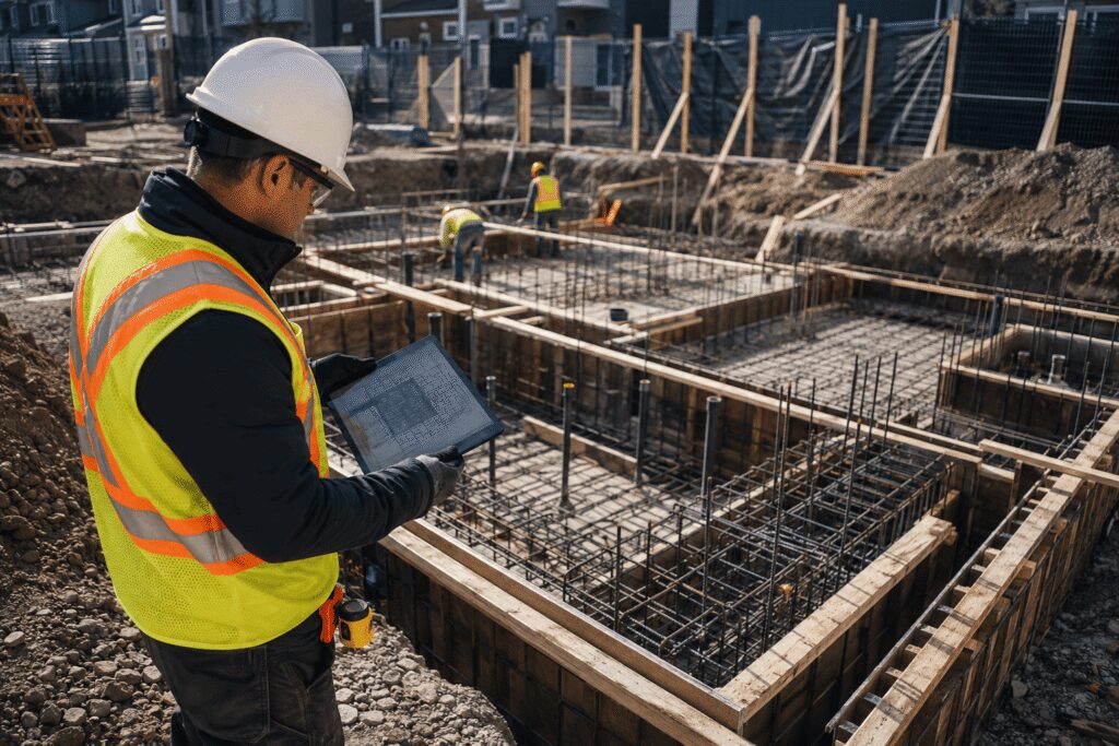 Structural engineering Toronto team preparing structural calculations and engineering drawings in a modern office.