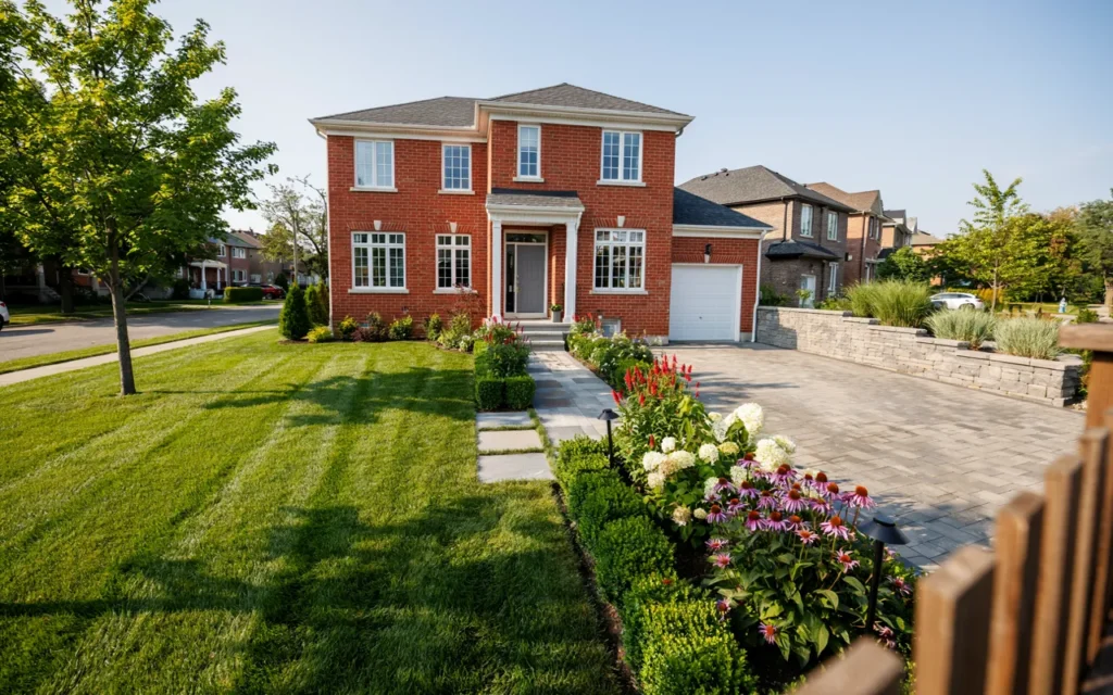 Professional custom landscaping increasing curb appeal for a Toronto home.