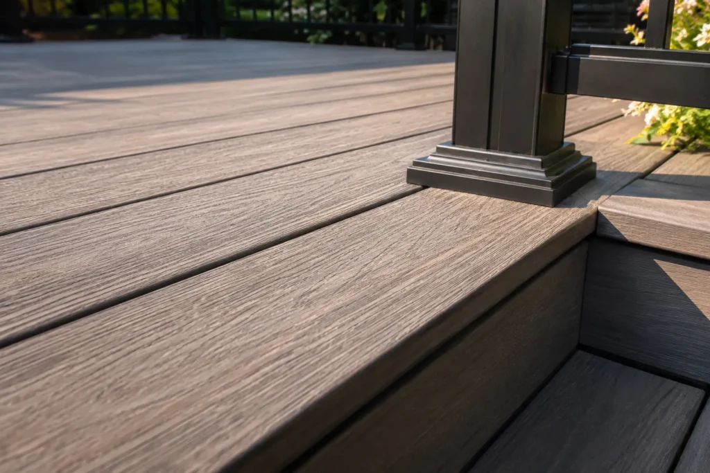 Spacious residential backyard deck designed and built by a custom deck builder