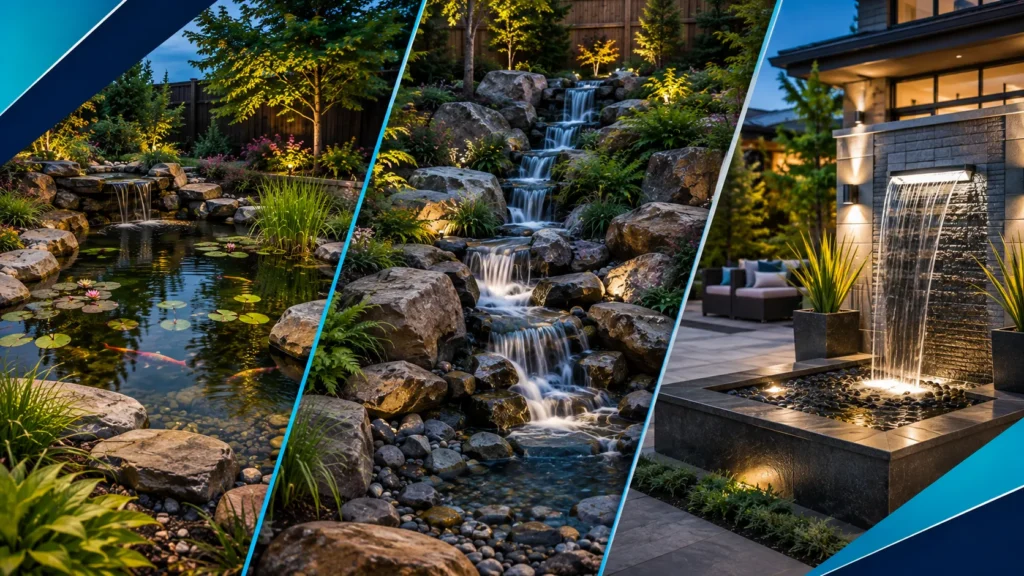 Modern backyard water features for landscaping