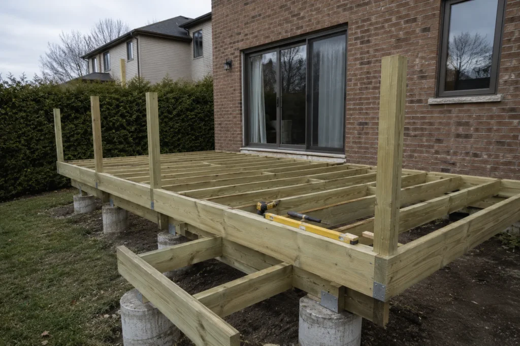 Premium cedar deck construction completed by a professional custom deck builder