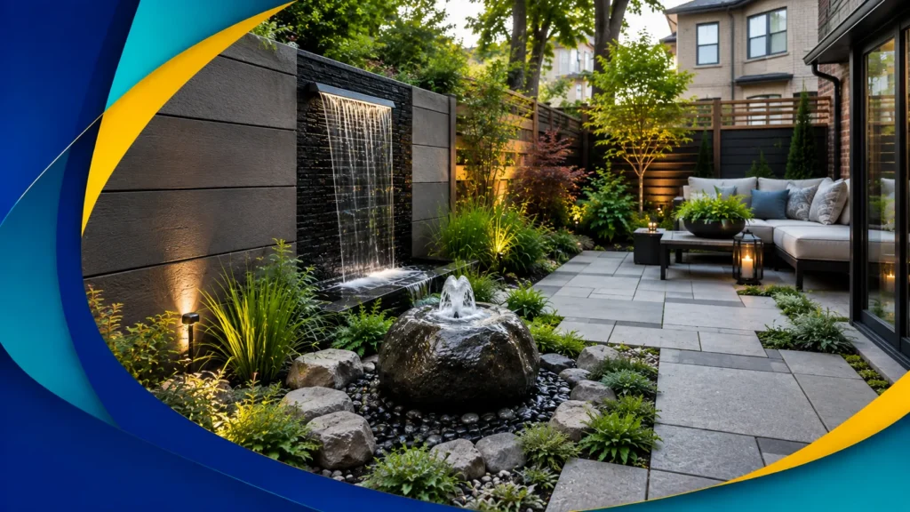 Backyard water features with pondless waterfall