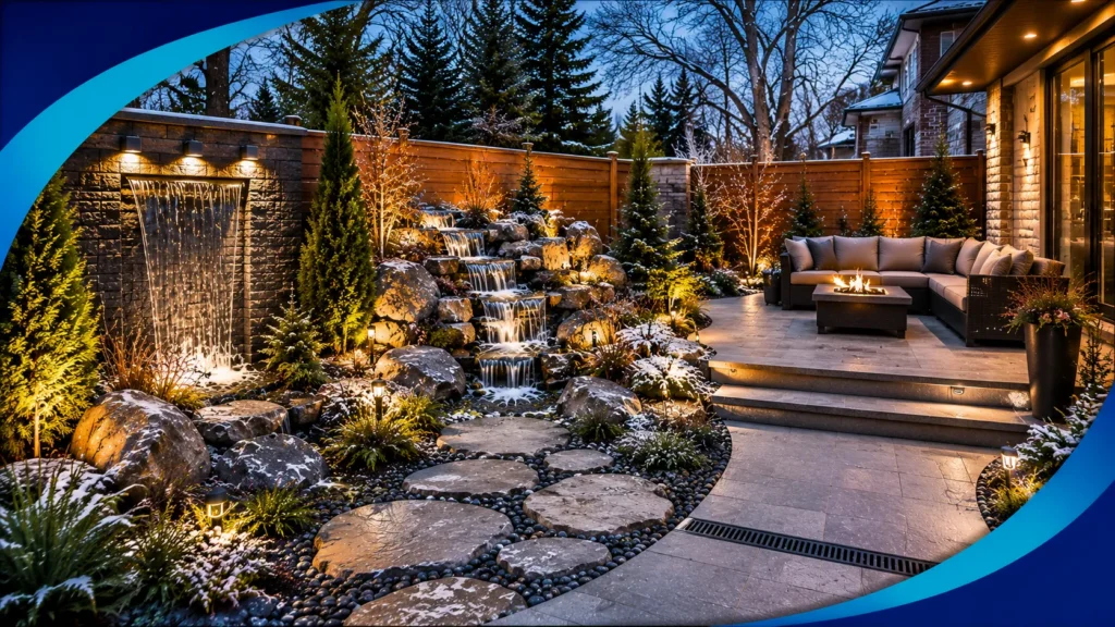 Custom backyard water features and landscaping